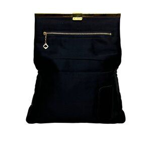 Bienen-Davis Women’s Black Satin With Gold-Tone Frame & Zipper Clutch Bag